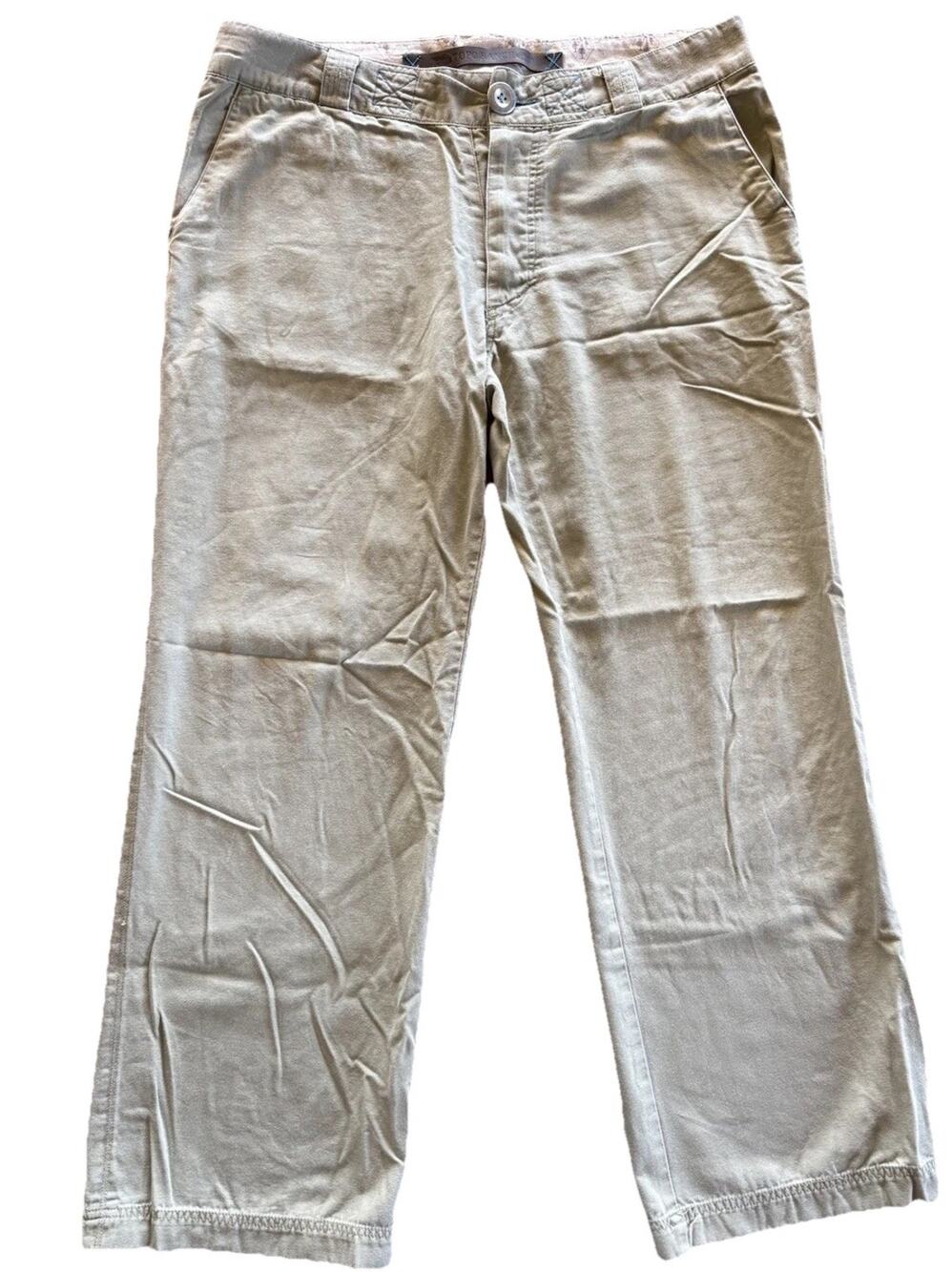 Topo Ranch Mens Canvas Pants Khaki Leather Trim California Ranch Chino 38x30